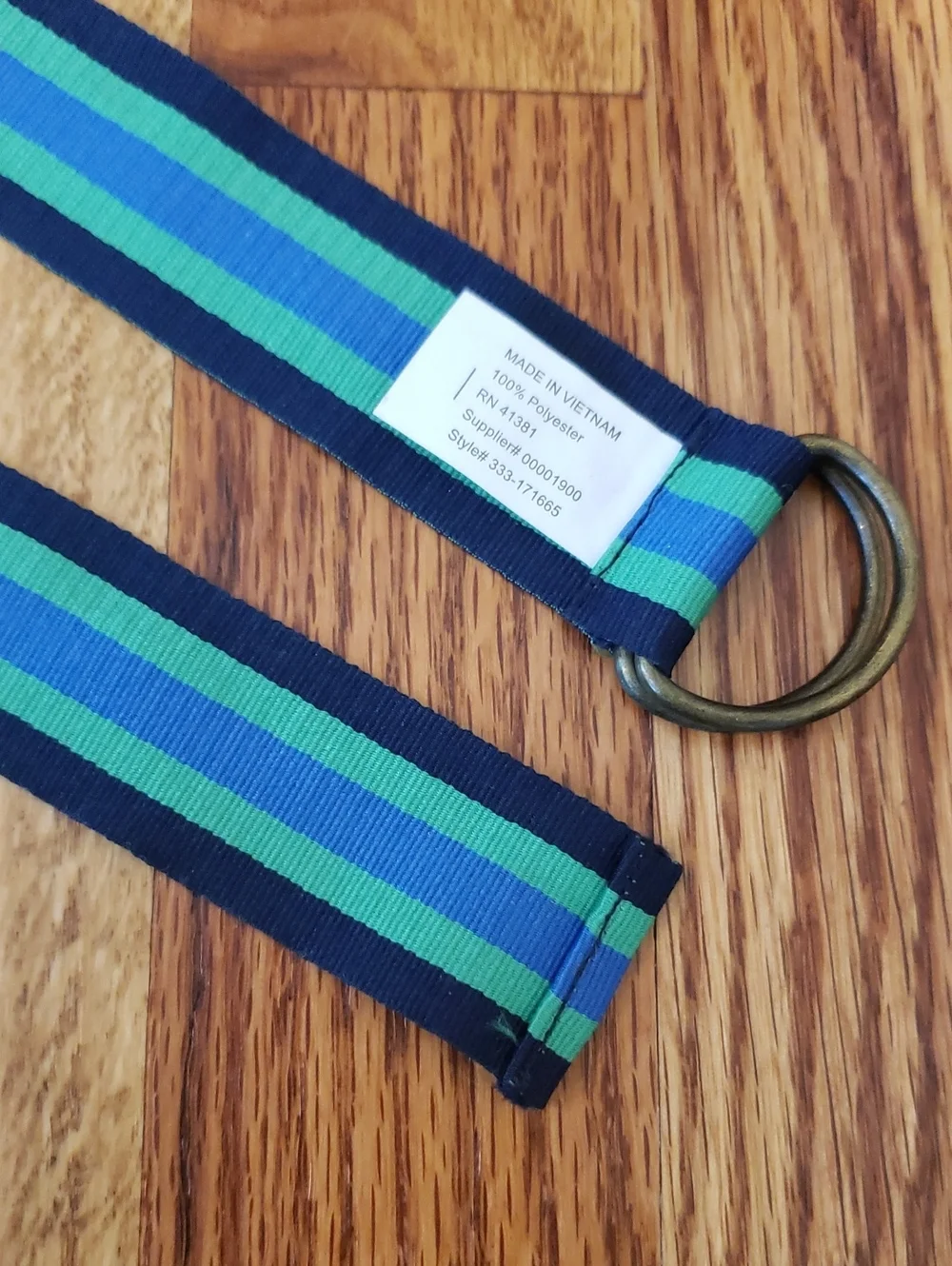 Striped Navy, Teal & Aqua Fabric Belt with D-Ring